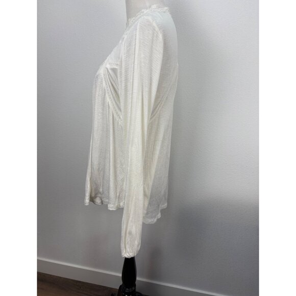 American Rag Poet Blouse White Lace Size XL Keyhole Back Stretch Tunic Boho - Picture 10 of 14